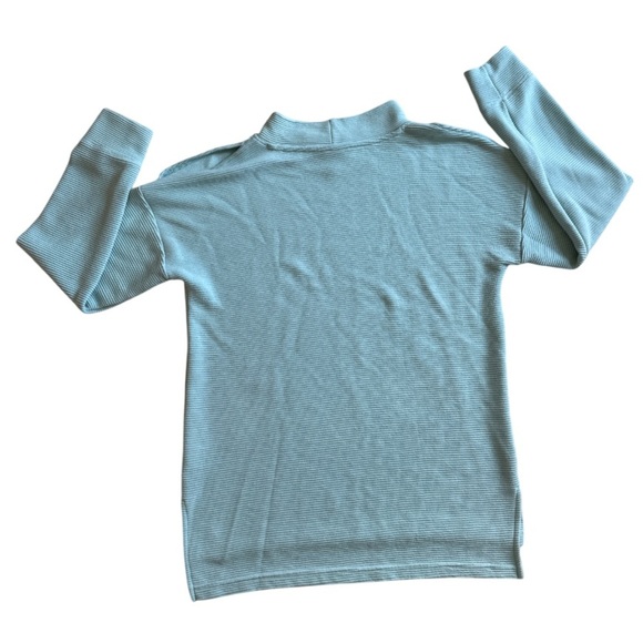 Long Sleeve Casual Top XS Ribbed Mock Neck Minimalist Split Shoulder Stretch - Picture 9 of 9